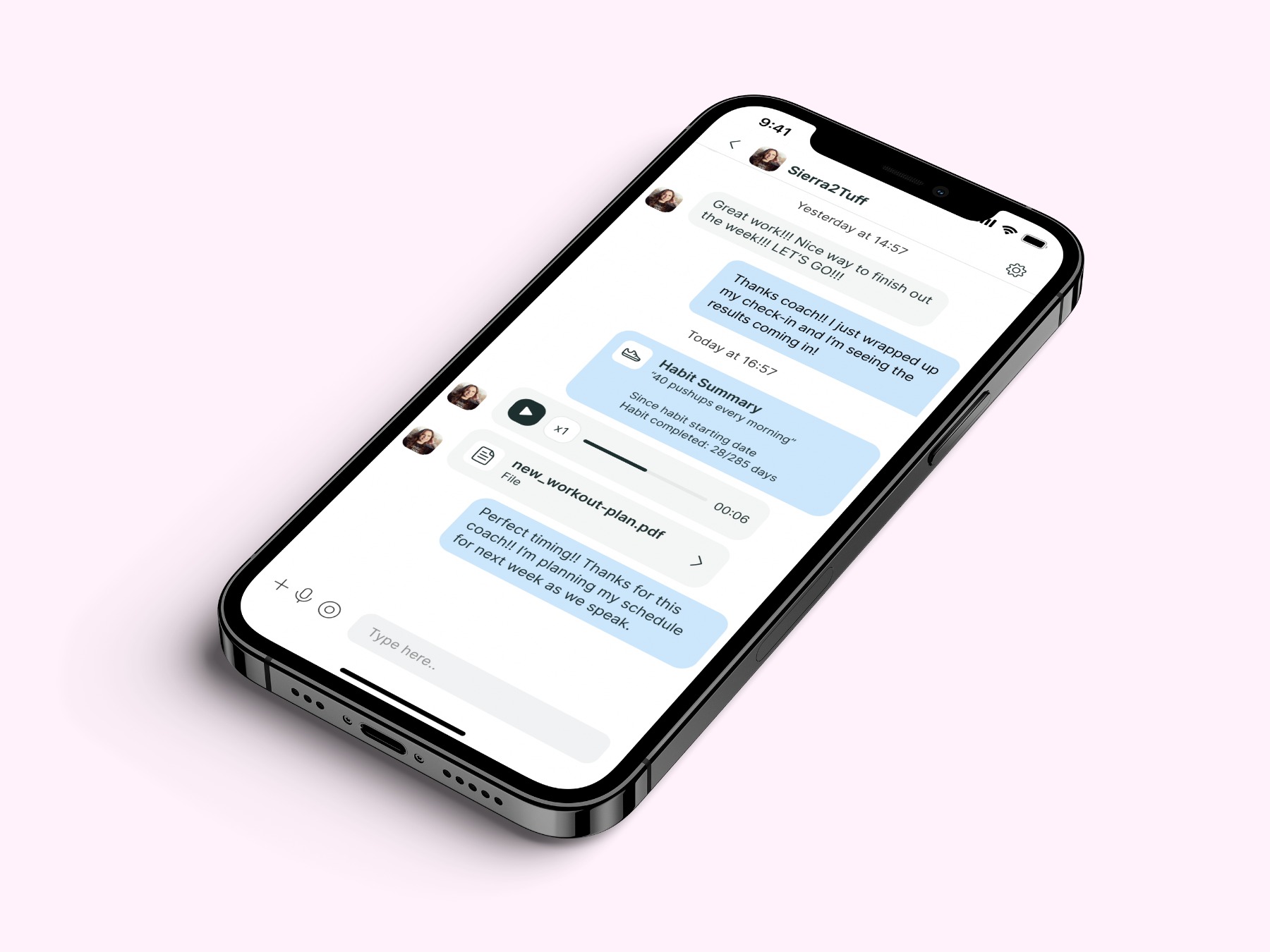 Another mockup of the coaching app showcasing more features.